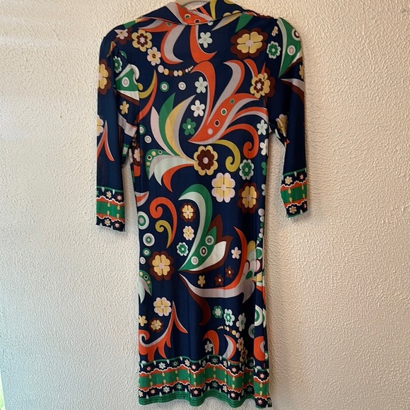 Reborn Blue Orange Sheath Dress V-Neck 3/4 Sleeve - Picture 4 of 10